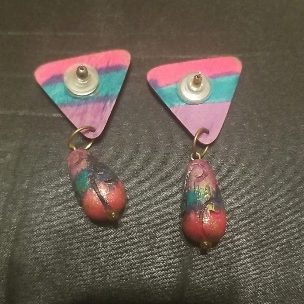 Vintage Multi Colored Wood Earrings